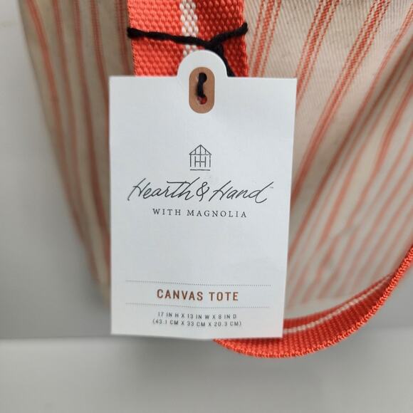 Hearth & Hand with Magnolia Engineered Striped Orange & Natural Market Tote NWT - Picture 4 of 6